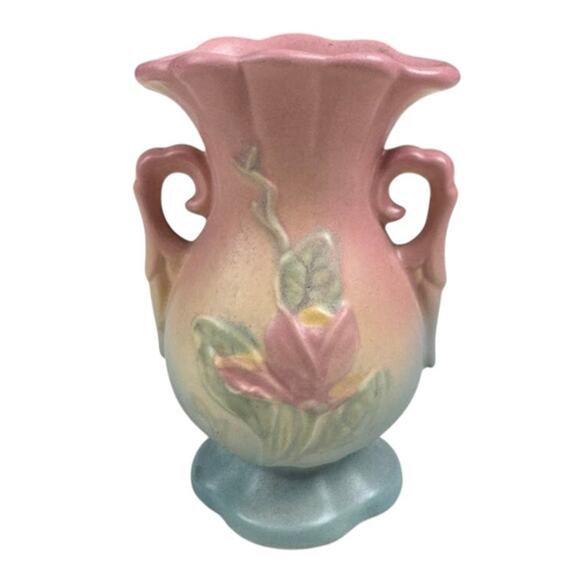 Hull Magnolia Two Handed Pink and Yellow Matte Finish Vase 1940s #13  Read - Picture 1 of 5